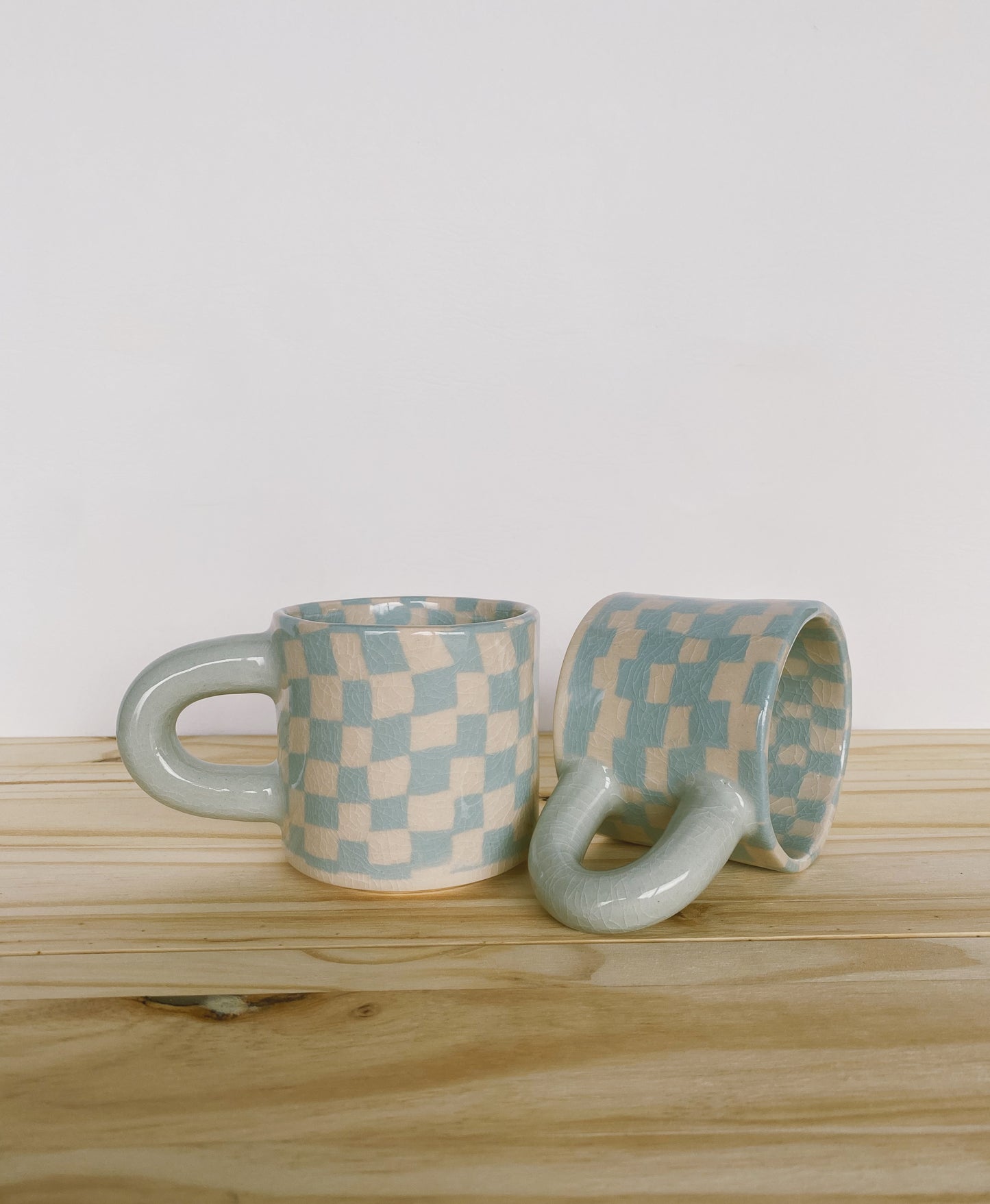 Checkered Thick Mug - Robin's Egg Blue