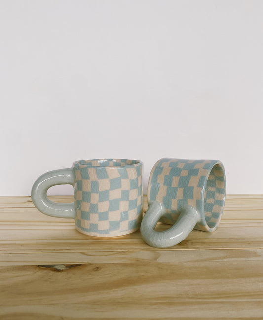 Checkered Thick Mug - Robin's Egg Blue