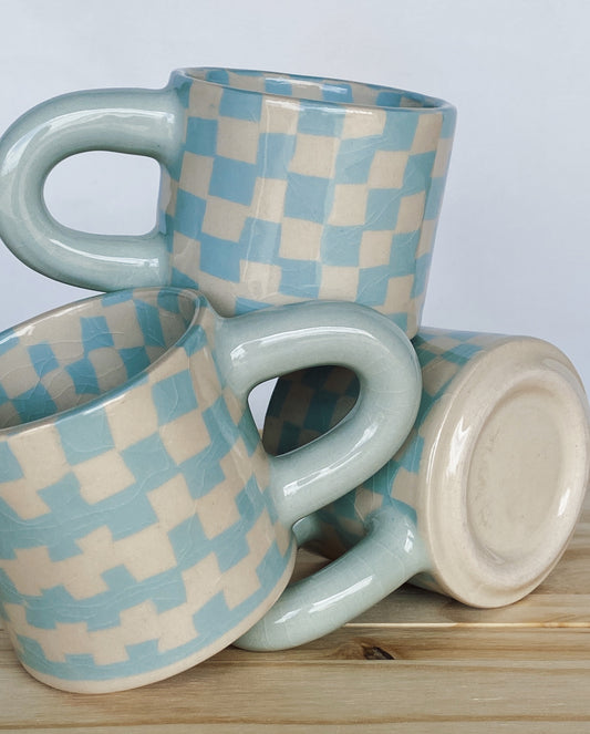 Checkered Thick Mug - Robin's Egg Blue