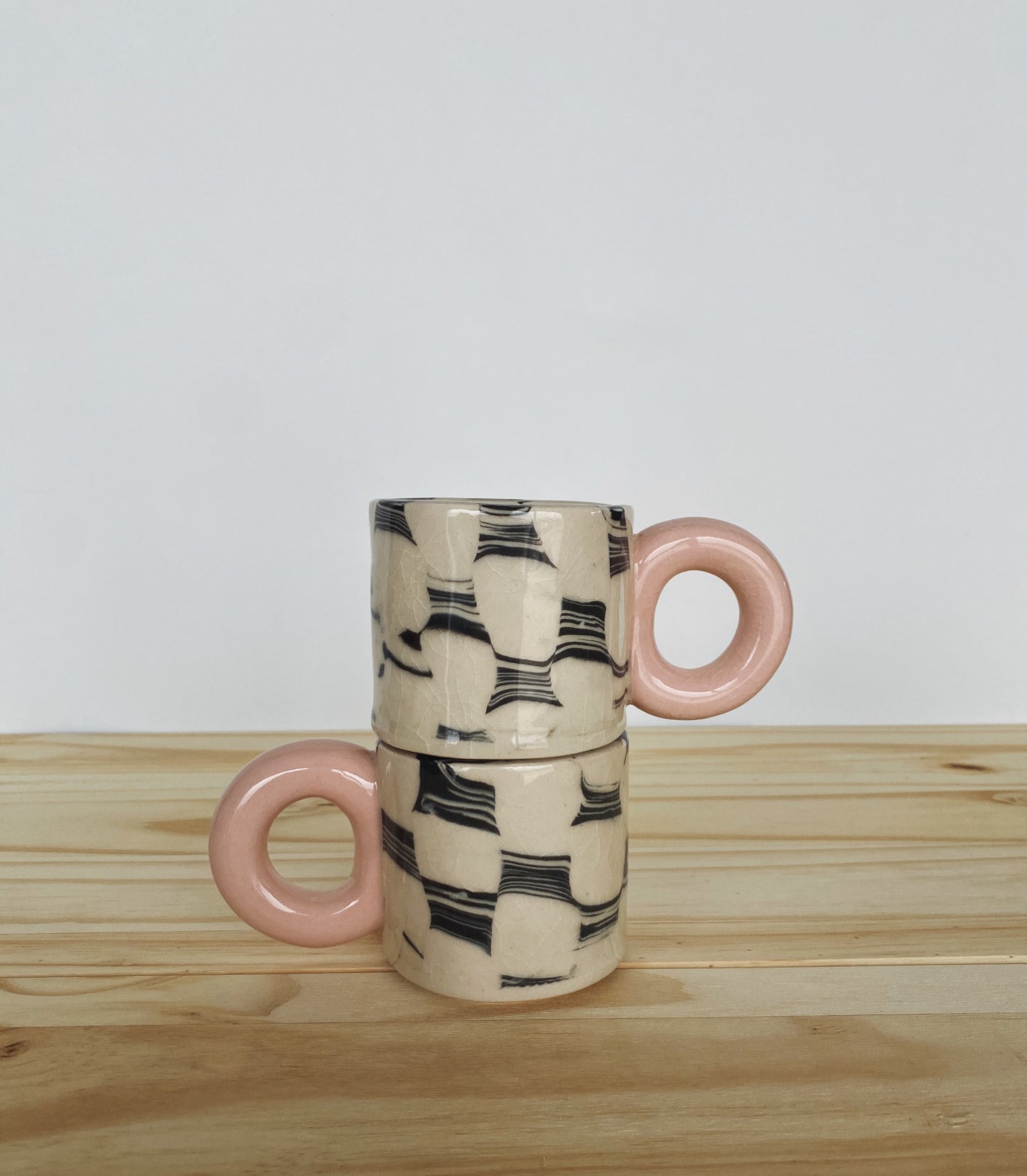 Checkered Espresso Mug - Pink & Black