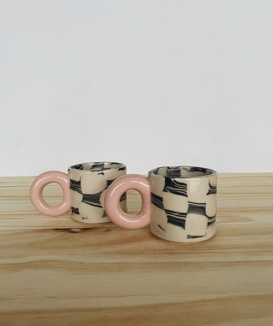 Checkered Espresso Mug - Pink & Black