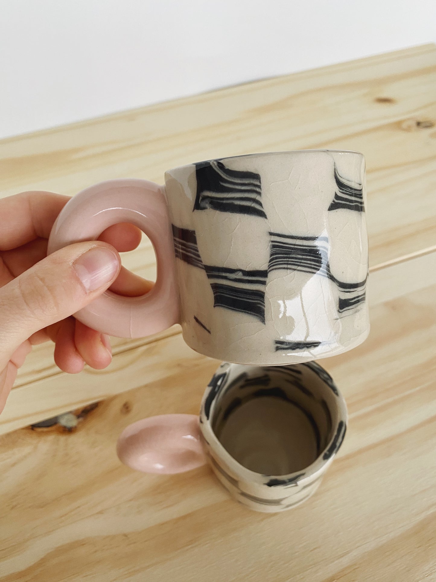 Checkered Espresso Mug - Pink & Black