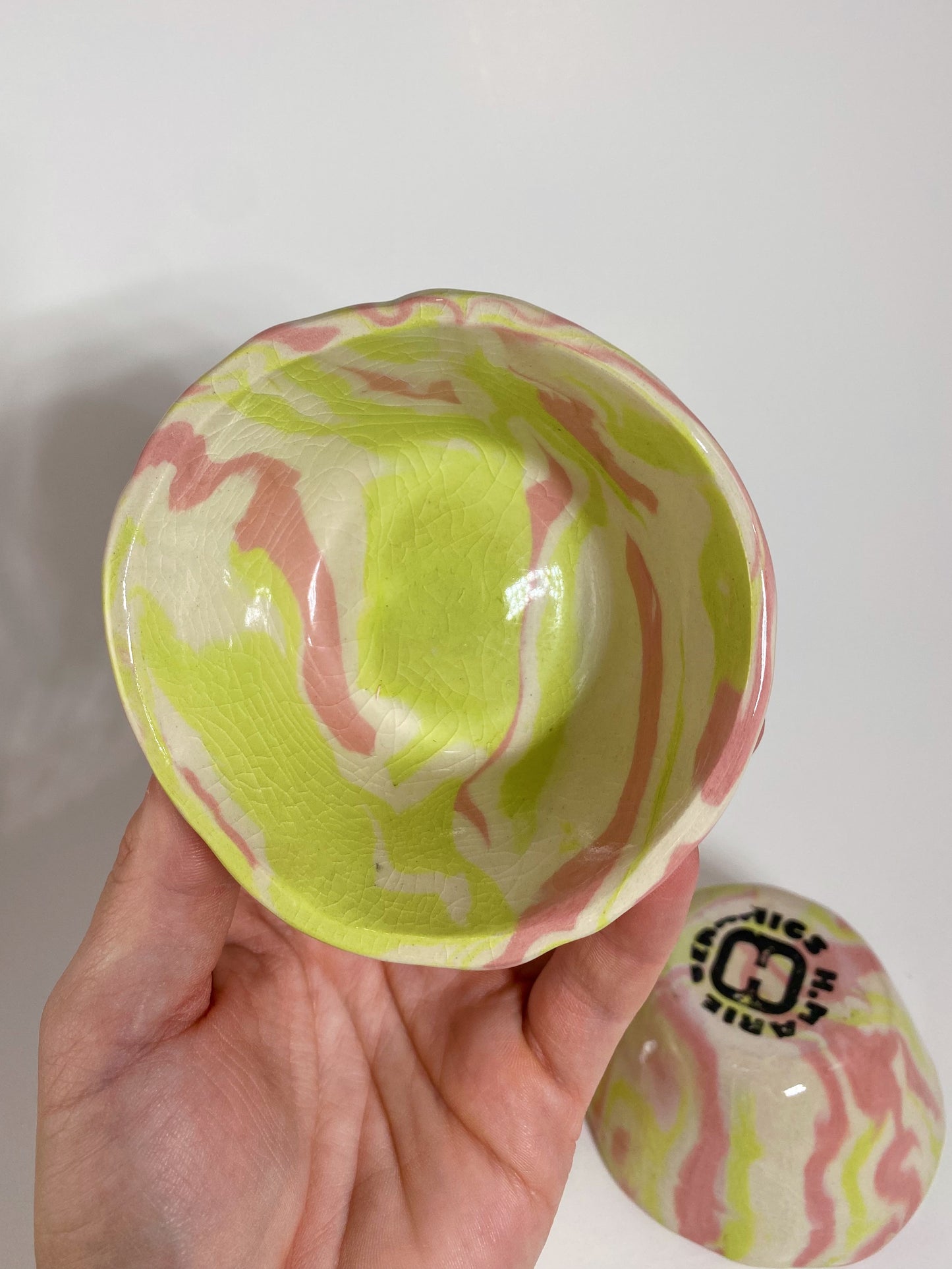 Pink/Chartreuse Swirl Ramekin