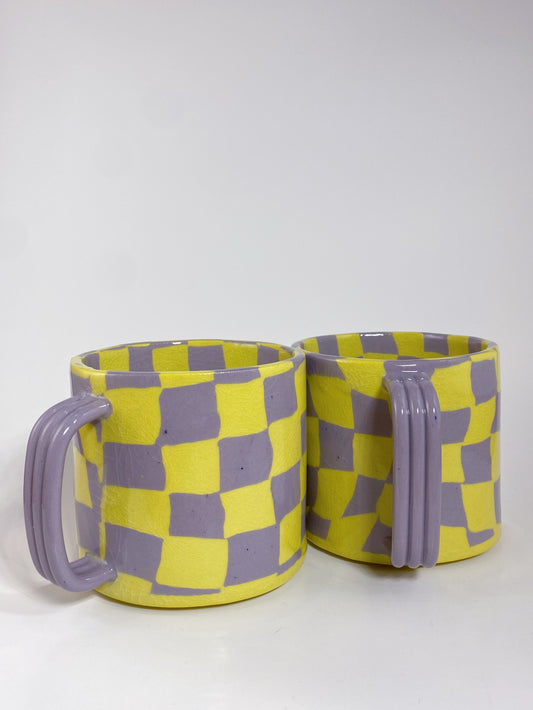 Lavender & Yellow Checkered Mug