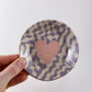 Purple check, pink heart dish