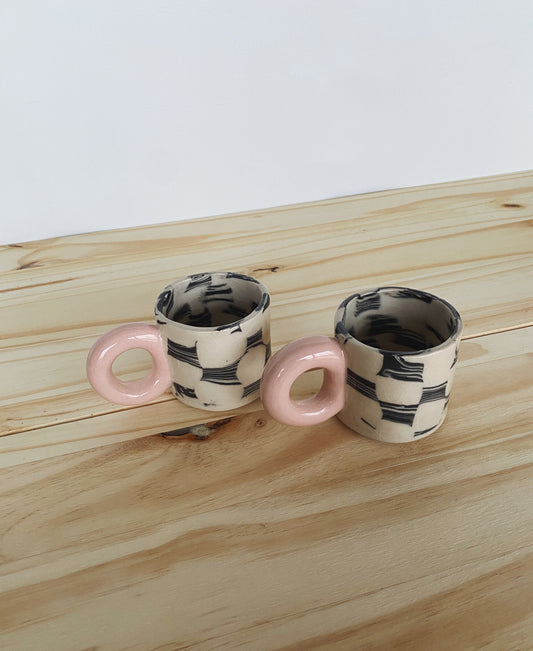 Checkered Espresso Mug - Pink & Black